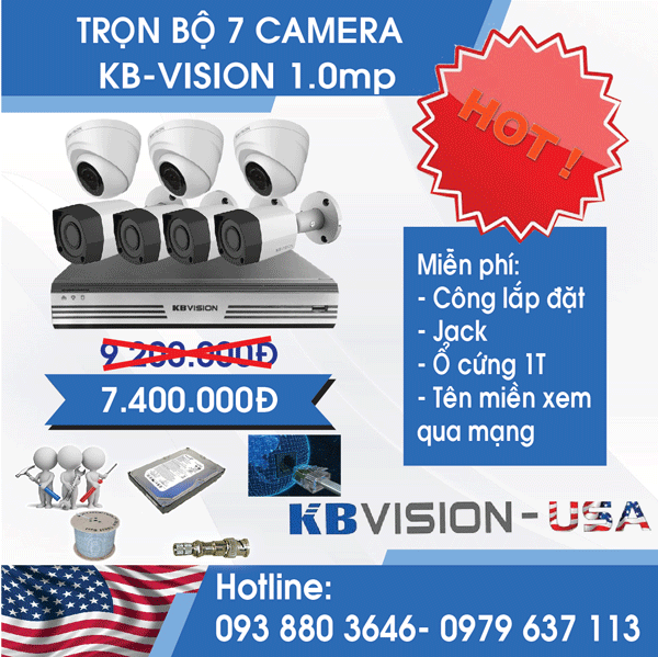 Trọn bộ 7 camera KBVISION-USA 1.0mp liên hệ 093 880 3646